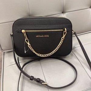 NWT Michael Kors MK JET SET Black Saffiano Chain Crossbody Bag Purse Messenger
